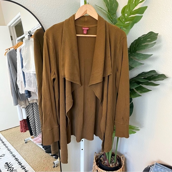 ✨ Ribbed Brown Waterfall Cardigan – Merona Size Large ✨ - Picture 1 of 6